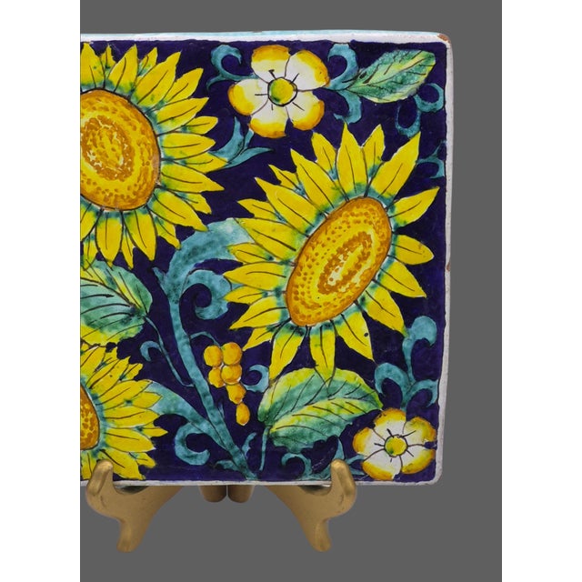 Contemporary Vintage Hand Painted Terra-Cotta Sun Flower Tuscan Wall Hanging Tile Trivet For Sale - Image 3 of 10