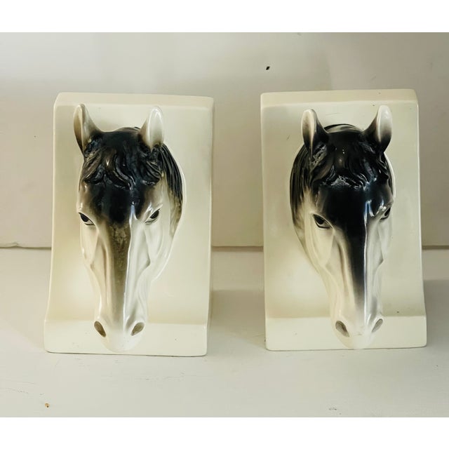 Gorgeous pair of horse heads ceramic handpainted bookends , made in Japan