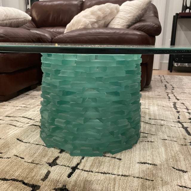1980 Murano Style Stacked Glass Ice Block Coffee Table. Removable glass top.