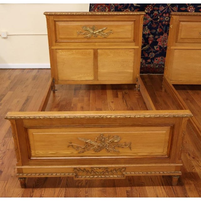 Pair of 1920's Era Oak French Louis XVI Oak European Small Double Beds For Sale In New York - Image 6 of 7