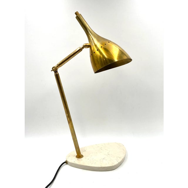 Golden Brass Table or Desk Lamp with Carrara Marble Base, Italy, 1980s For Sale - Image 10 of 18
