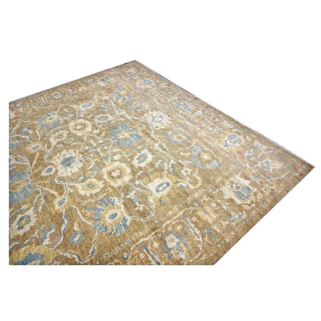 Persian Sultanabad Wool 10 x 20 Taupe, Ivory & Light Blue Handmade Gallery Area Rug #1141324 For Sale - Image 16 of 18