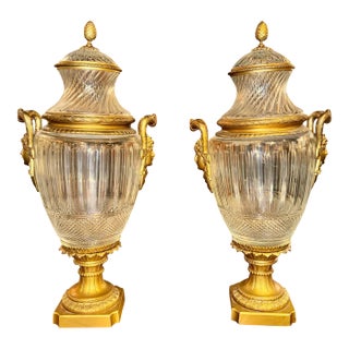 Pair of 19th C. Signed Baccarat Palace Urns For Sale