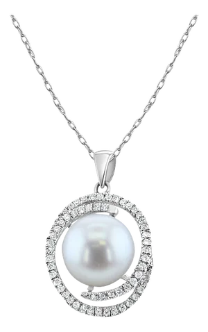 10MM Freshwater Pearl Diamond Necklace