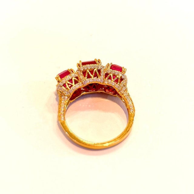 Baroque Bochic "Capri" 3 Natural Ruby Gem Ring Set In 18K Gold & Silver For Sale - Image 3 of 18