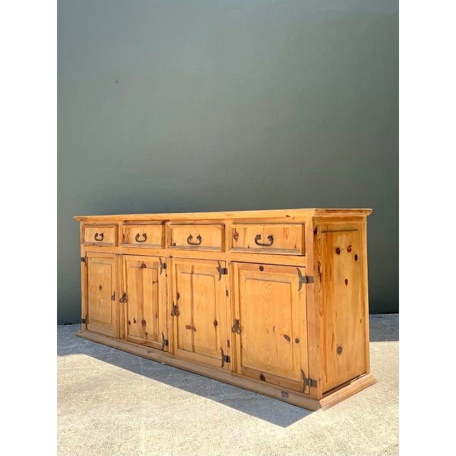 Tan Vintage Knotty Pine Long Credenza For Sale - Image 8 of 12