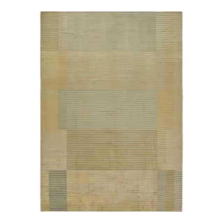 Rug & Kilim’s Modern Art Deco-Inspired Rug in Gold and Blue Geometric Patterns For Sale