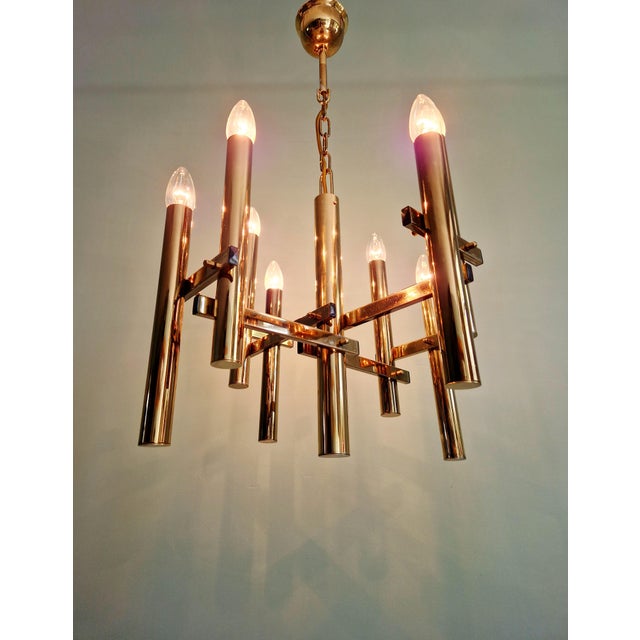 1970s Geometric Brass Chandelier by Gaetano Sciolari for Massive, 1970s For Sale - Image 5 of 14