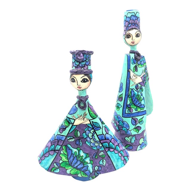 Vintage Mexican Hector & Abelardo Ruiz Papier Mâché Candle Holders, a Pair For Sale