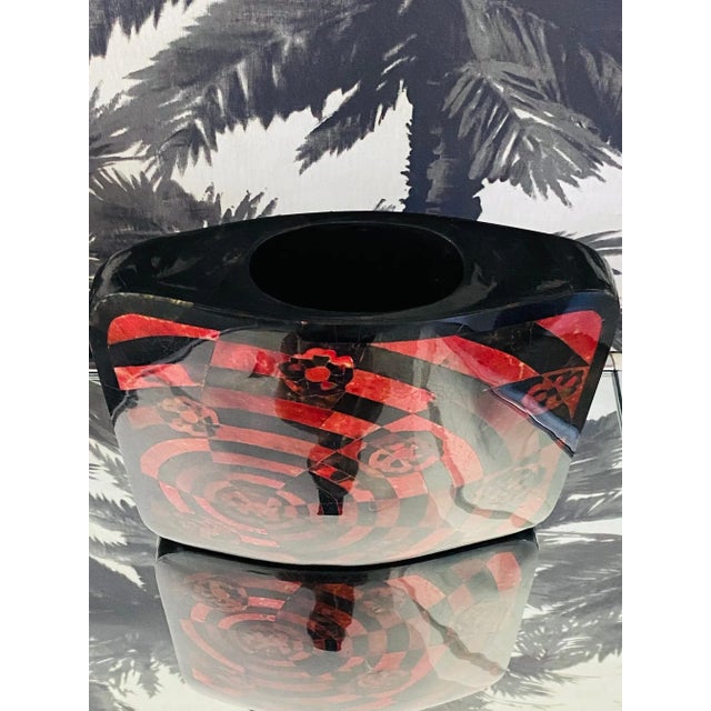 Wood Organic Modern Mosaic Vase in Black & Red Exotic Shell, Vintage R & Y Augousti For Sale - Image 7 of 13