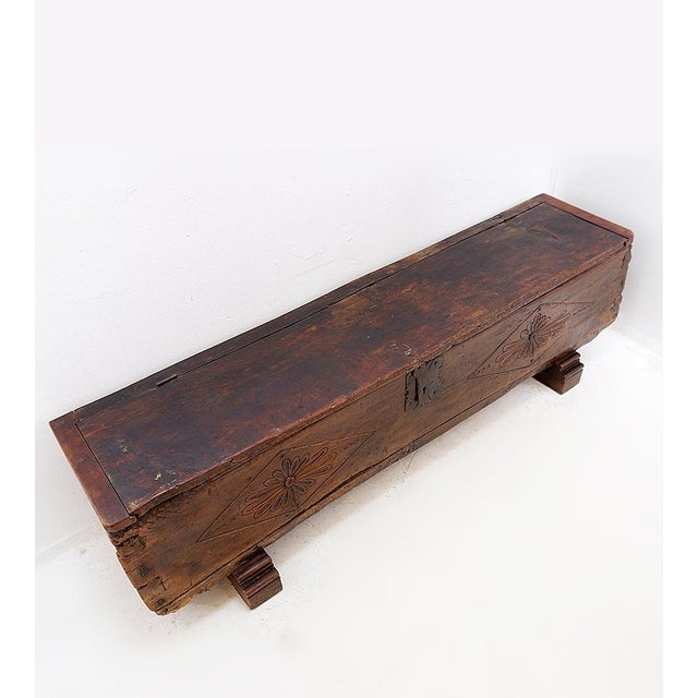 Spanish Carved Oak Bench Coffer, 1700s For Sale - Image 11 of 16