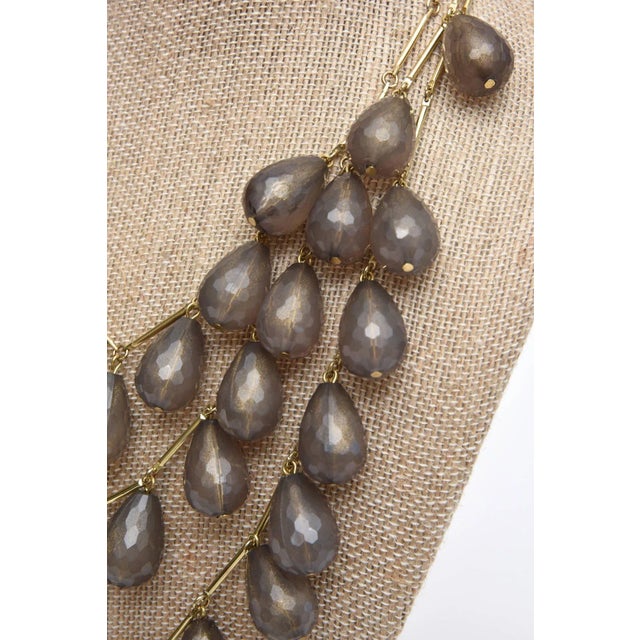 Plastic Vintage Gray Resin and Gilt Metal Beaded Three Strand Bib Necklace For Sale - Image 7 of 7