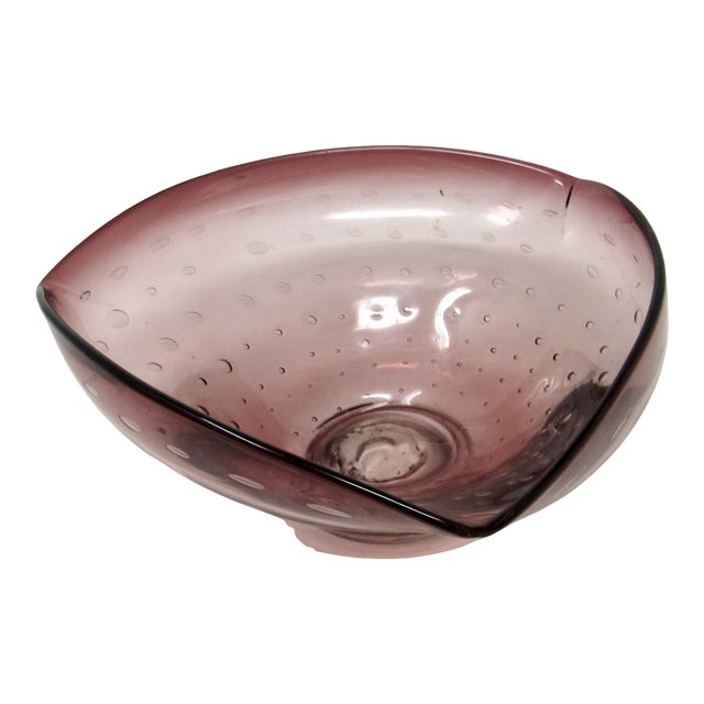 Vintage Amethyst Glass Catch-All With Controlled Bubbles For Sale