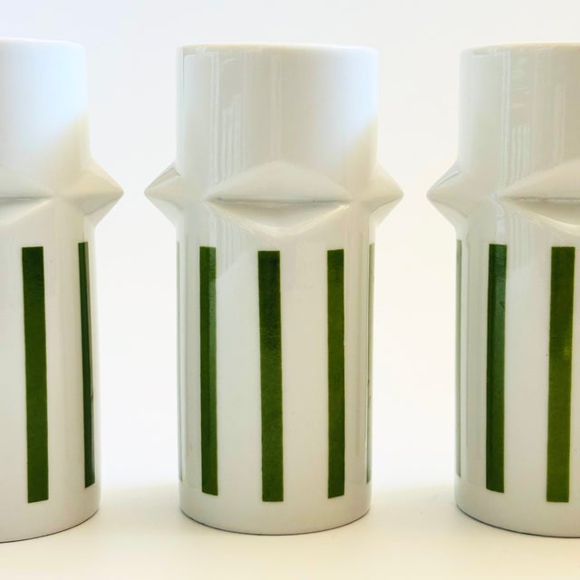 Mid 20th Century MCM LaGardo Tackett Green Striped Faceted Tumblers - Set of 4 - Schmid International Porcelain For Sale - Image 5 of 11
