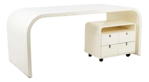 Desk and Cardboard Box in White Lacquered Plywood, 1970s, Set of 2