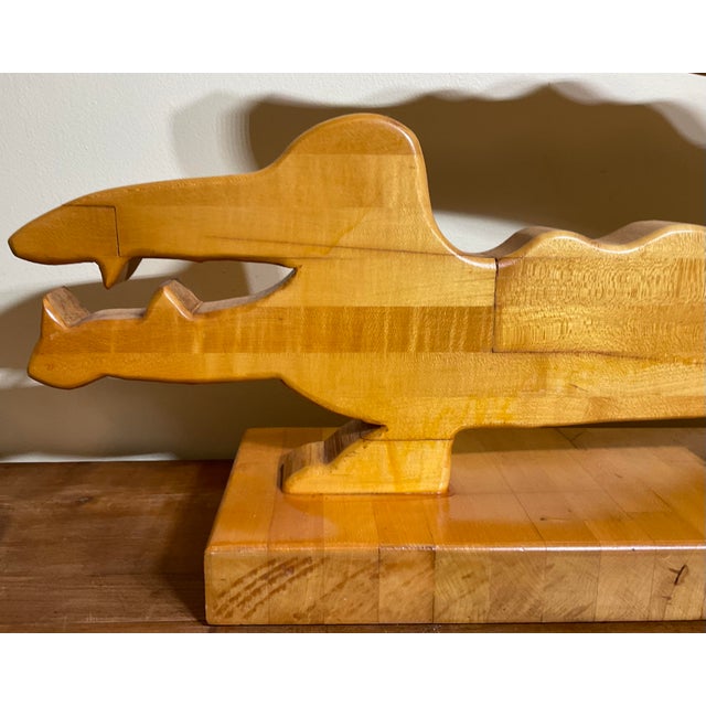 Handcrafted Solid Wood Alligator / Crocodile Sculpture For Sale - Image 10 of 14