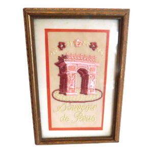 Souvenir De Paris Silk Embroidered Ww1 Arc De Triumph Gold Framed Postcard
