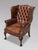 Antique Wing Chair in Brown Leather, 1890 For Sale - Image 3 of 9