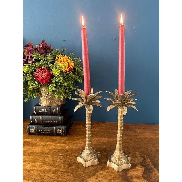 Vintage Brass Palm Tree Candlesticks, Sculptural Tropical Form, Mid-Century For Sale In New York - Image 6 of 18