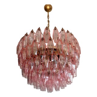 Murano Glass Chandelier with 111 Pink Poliedri, 1990s For Sale