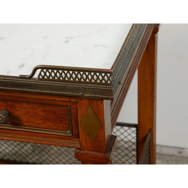 French 19th Century Walnut Console Table with Marble Top and Brass Gallery For Sale - Image 12 of 12