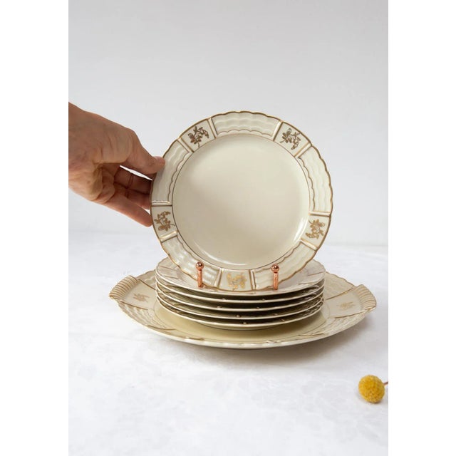 Dessert Set in Porcelain by A. Lanternier & Cie for Limoges, 1920s, Set of 7 For Sale - Image 3 of 8