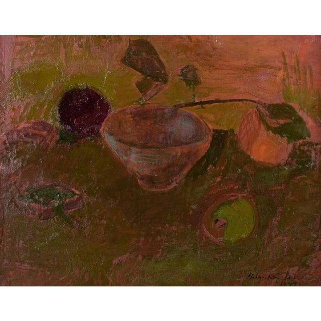 Helga Kai-Larsen, Still Life with Bowl and Fruits, 1949, Oil on Canvas For Sale