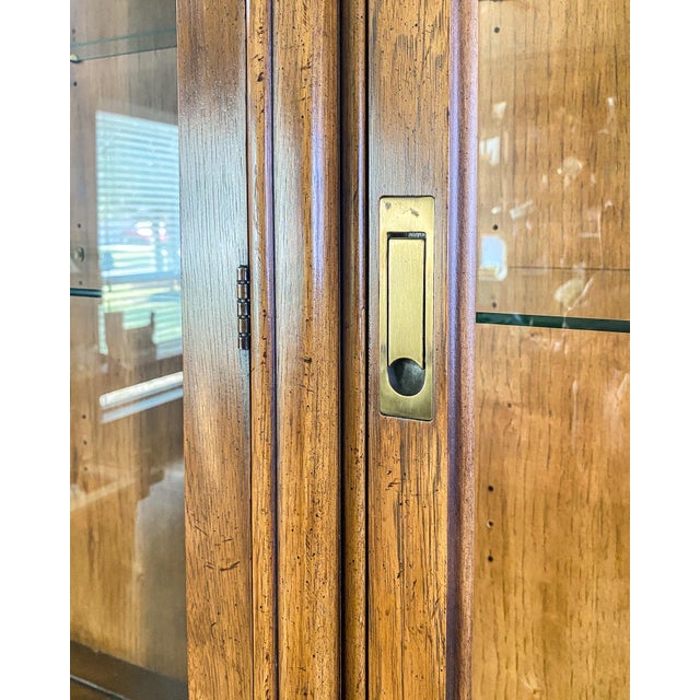 Drexel Heritage Passage Lighted China Cabinet, Campaign Style Display Hutch, 1980s For Sale In Houston - Image 6 of 13