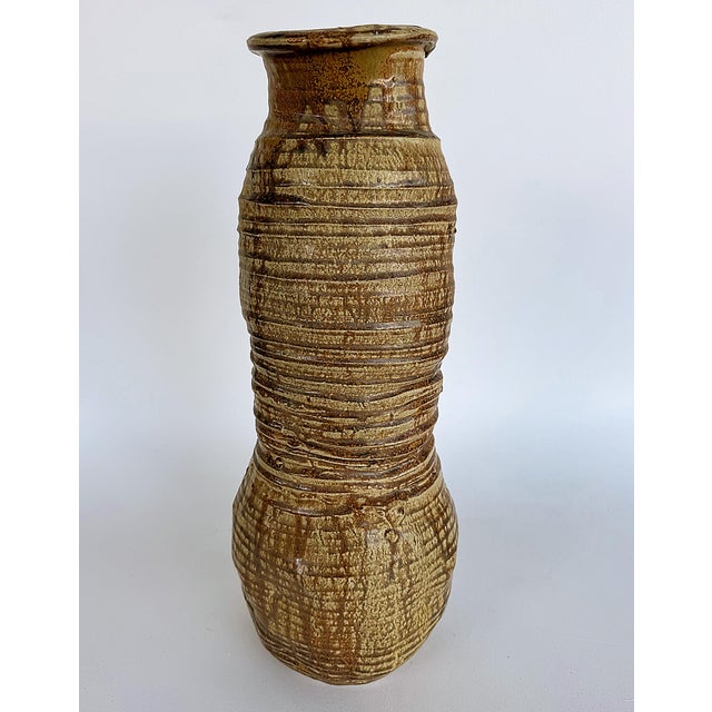 Tall Coil Pottery Drizzle Glaze Hand Built Vase Signed Tojoowski 2001 For Sale - Image 4 of 7