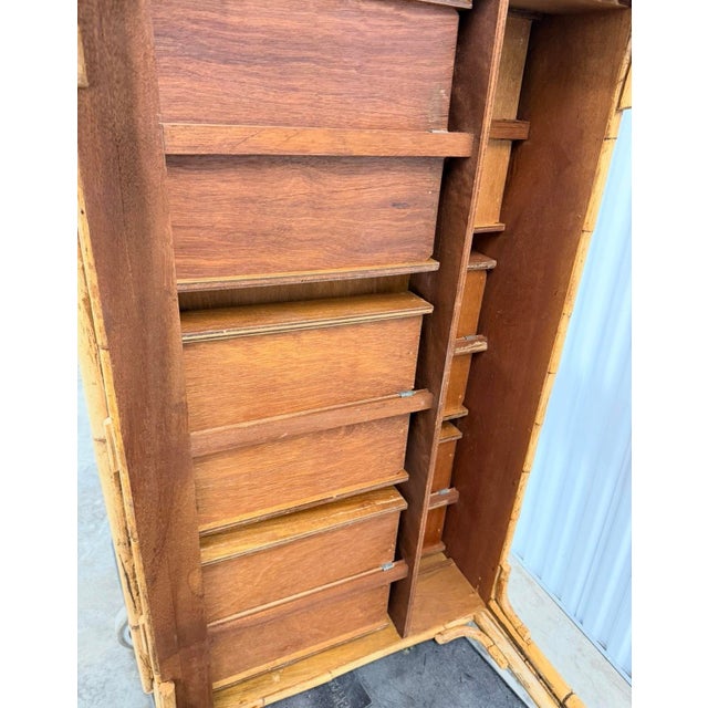 British Colonial Burnt Bamboo and Grasscloth Desk For Sale - Image 10 of 10