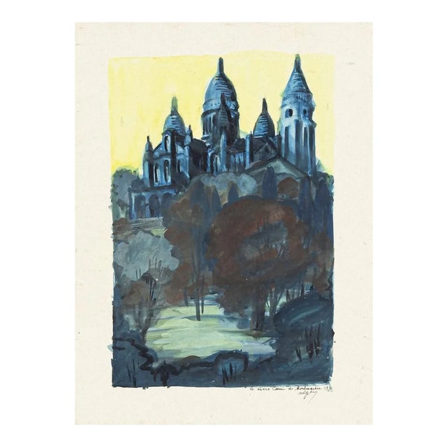Basilica of the Sacred Heart of Paris - Original Watercolor - 1970 1970 For Sale