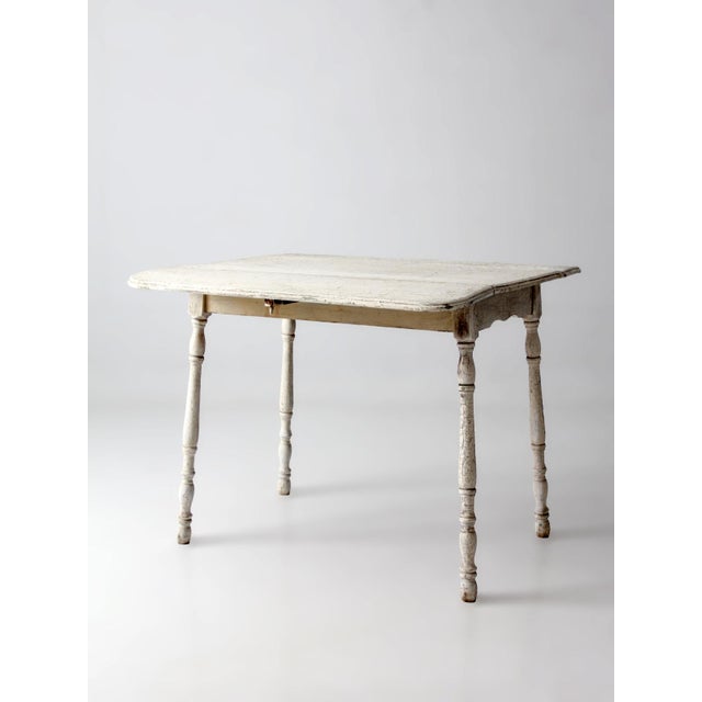 Early 20th Century Antique White Painted Drop Leaf Farmhouse Table For Sale - Image 5 of 18