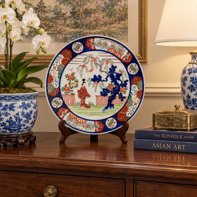 A stunning antique pictorial Japanese Imari Charger from the Meiji period, circa late 19th Century. Katakana markings on...
