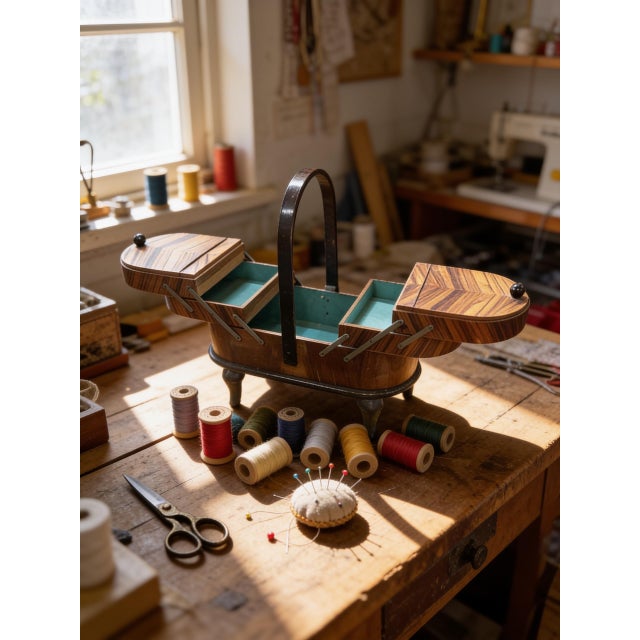 Art Deco Sewing Holder in Walnut Root, 1920s For Sale - Image 9 of 10