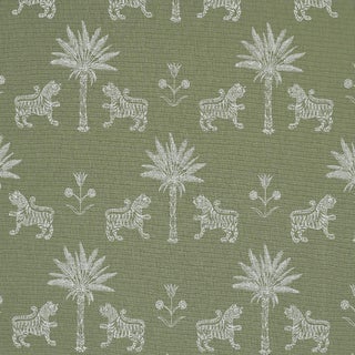 Sample - Schumacher Tiger Palm Silhouette Outdoor Fabric In Sage For Sale