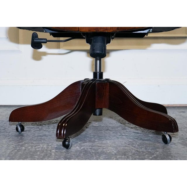 Brown Fully Cigar Brown Leather Chesterfield Captains Office Swivel Armchair For Sale - Image 8 of 18