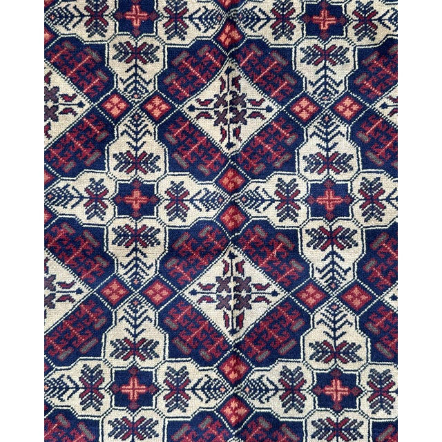 Ivory Afghan Turkmen Hand-Knotted Wool Rug, Ivory Star Lattice, 9'10" X 6'8" For Sale - Image 8 of 14