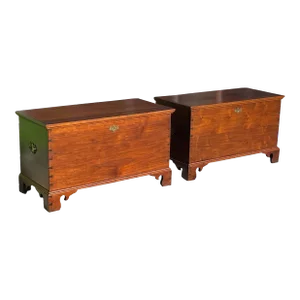Mid 20th Century Pair of Queen Anne Style Pennsylvania Walnut Blanket Chests With Secret Interior