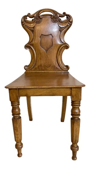 Antique Gothic Hall Chair With Armorial Cartouche Back