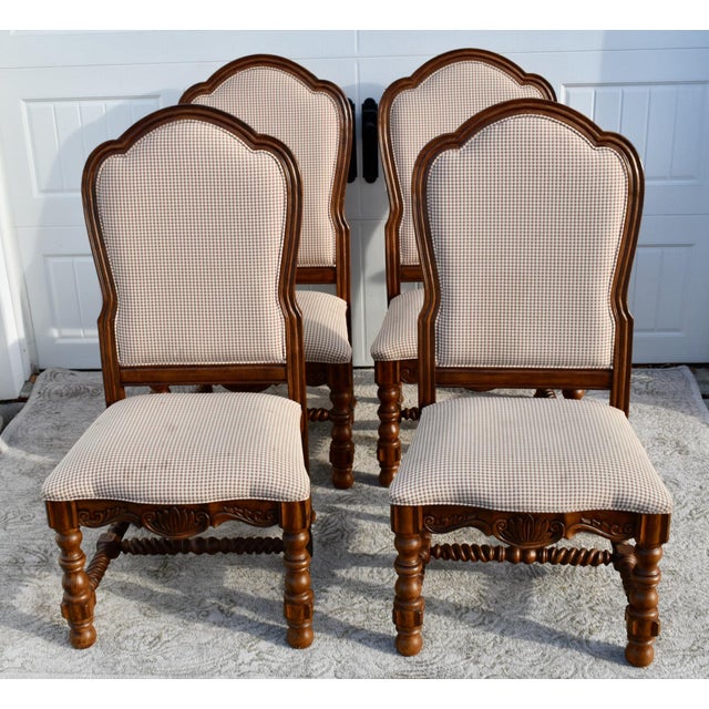 French Country Vintage Bernhardt Carved Set of Four High Back Country French Dining Chairs For Sale - Image 3 of 12