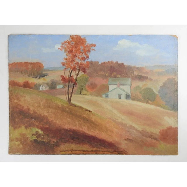 Vintage Mid Century Autumn Farmhouse Landscape Painting For Sale In Seattle - Image 6 of 6