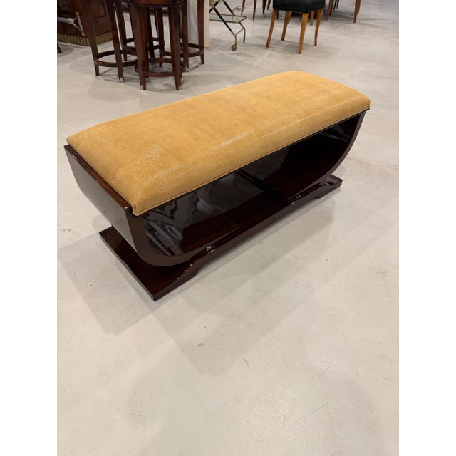 Art Deco French Art Deco Bench Reupholstered in Gold Galuchat Fabric For Sale - Image 3 of 11