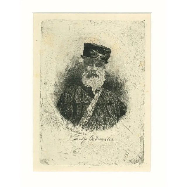 Self Portrait is an original contemprary artwork realized by Luigi Calamatta. Original etching on ivory paper. The...