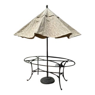 Brown Jordan Weighted Umbrella Base With Canvas Umbrella For Sale