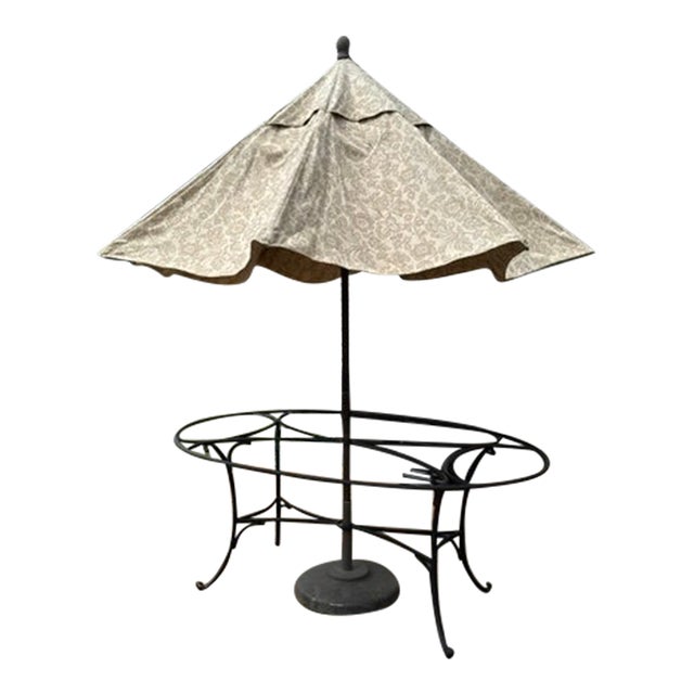 Brown Jordan Weighted Umbrella Base With Canvas Umbrella For Sale