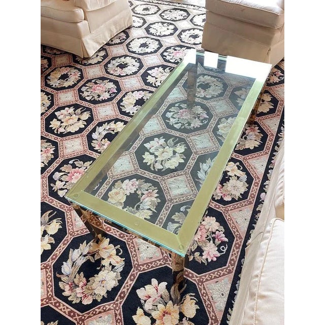 1970s Mid Century Karl Springer Style Brass and Glass Rectangular Coffee Table For Sale - Image 9 of 13