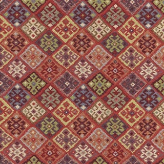 Sample - Schumacher Kilim Weave Fabric in Carmine For Sale