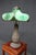 Bronze and slag green glass table lamp with dual lights. *Early 20th Century Base 7 x 7 x 24 Shade 14 x 14 x 8