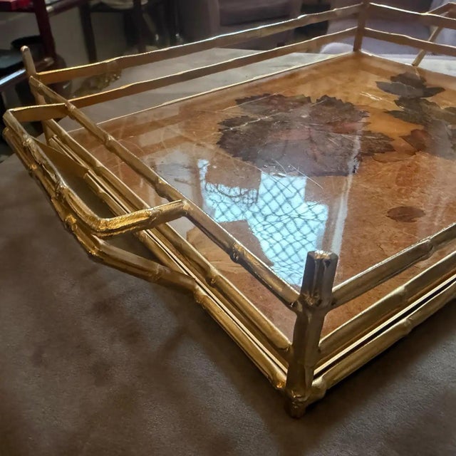 1970s Mid-Century Modern Bamboo Effect Brass and Lacquered Wood Italian Tray For Sale - Image 13 of 15