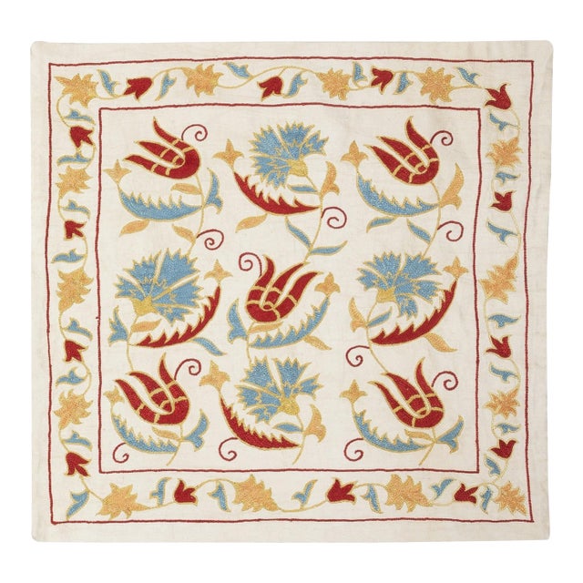 20"x20" Embroidered 100% Silk Cushion. Luxury Pillow Cover. Handmade Toss Pillow For Sale